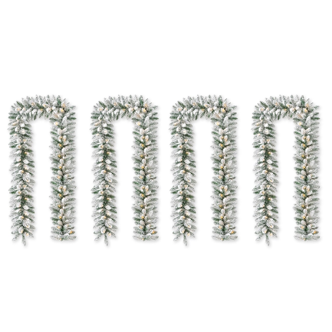Set of 4 6ft Christmas Garlands, with Warm White LED Lights and Timer, Three Function